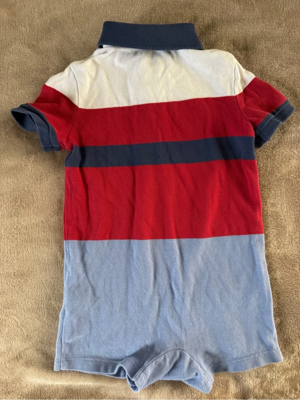 Polo Ralph Lauren Baby Boy Colorblock Polo Romper Shortall 12M Preppy Classic